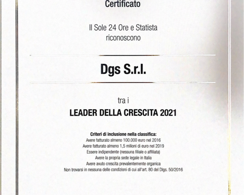 DGS SRL – LEADER DELLA CRESCITA 2021